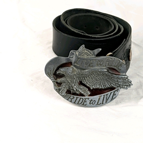 vintage black Leather eagle buckle belt - Picture 1 of 9